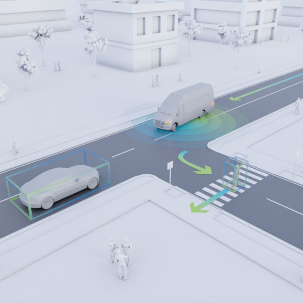 Ungeregelte Kreuzung mit einem autonomen Transportfahrzeug
